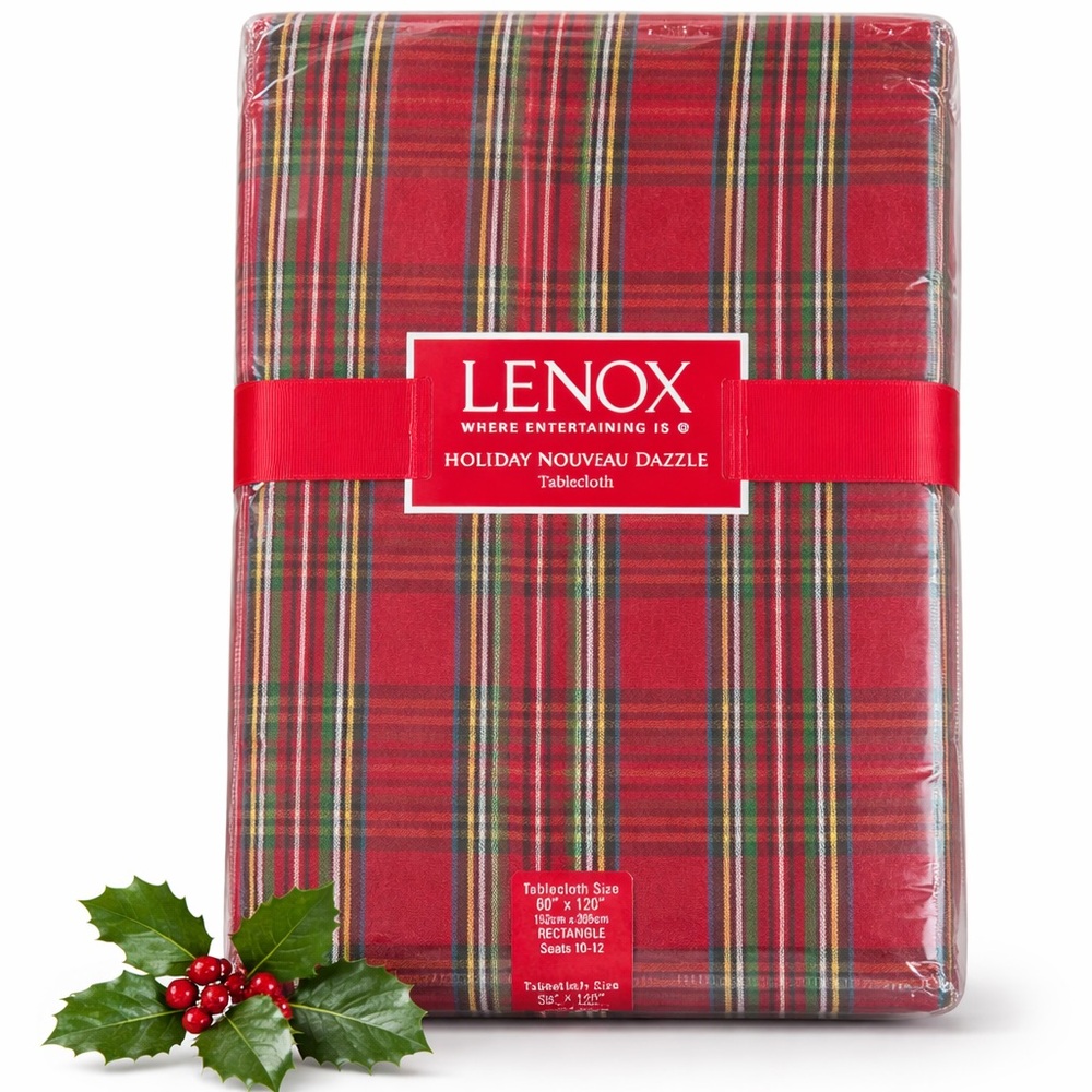 Lenox Holiday Nouveau Plaid Tablecloth - Red, Green, Gold